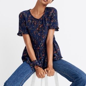 Madewell Silk Stanza Ruffle-Hem Top